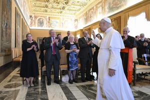 Members of the Members of the Vatican Observatory Foundation, which supports the work of the observatory at Castel Gandolfo, meet with Pope Leo XIV on May 11, 2026, at the Vatican. 