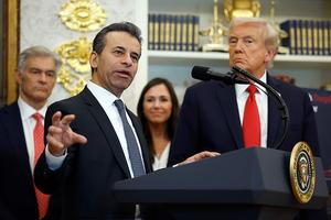 Marty Makary, then-commissioner of Food and Drug Administration, delivers remarks alongside U.S. President Donald Trump; administrator for the Centers for Medicare & Medicaid Services Mehmet Oz; and Sen. Katie Britt, R-Alabama, during an event in the Oval Office of the White House on Oct. 16, 2025, in Washington, D.C. Makary resigned May 12, 2026. 