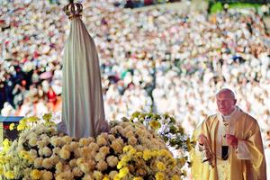 Pope St. John Paul II celebrates Mass on May 12, 1991, at the Chapel of the Apparitions in Fátima during his pilgrimage to Portugal. The Pope credited Our Lady of Fátima with saving his life after the May 13, 1981, assassination attempt by Mehmet Ali Ağca.