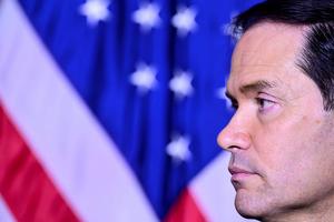 U.S. Secretary of State Marco Rubio speaks to the press at the U.S. Embassy in Rome on May 8, 2026. 