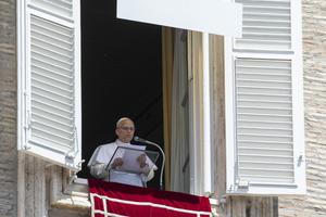 Pope Leo XIV addresses pilgrims gathered in St. Peter's Square at the Vatican for the recitation of the Regina Caeli on May 17, 2026. 