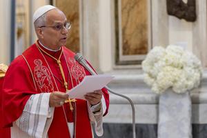 Pope Leo XIV speaks at the Cathedral of Santa Maria Assunta in Acerra, Italy, May 23, 2026. The Pope was visiting the so-called ‘Land of Fires’ near Naples where illegal waste dumping has created a yearslong health crisis.