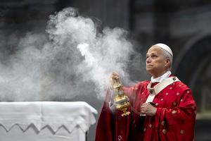 Pope Leo XIV celebrates Mass in St. Peter's Basilica at the Vatican on Pentecost Sunday, May 24, 2026. 