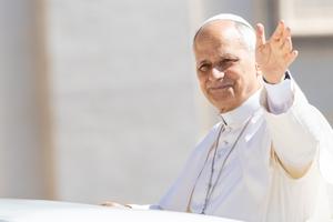 Pope Leo XIV waves to pilgrims during the general audience in St. Peter’s Square, May 27, 2026. The pope urged priests “to respect the texts and norms of the liturgy” during a reflection on the Second Vatican Council’s liturgical reform.