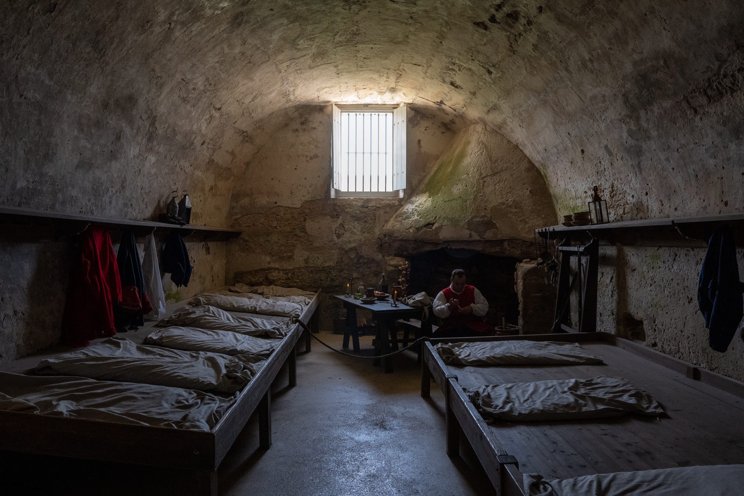 A reconstructed soldiers’ room inside the fort evokes the hard edges of frontier life in Spain’s far-flung outpost on the edge of a new world.