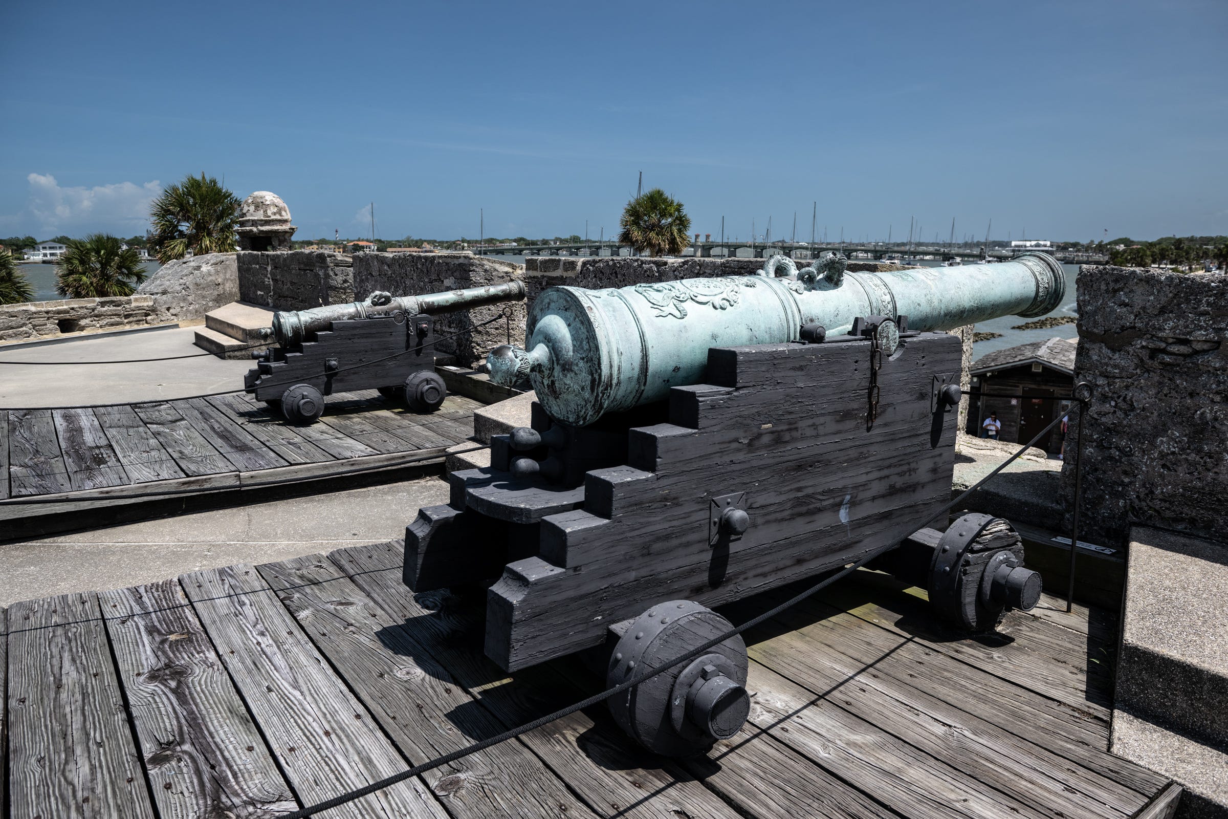 Bronze cannon still face the bay from the ramparts of Castillo de San Marcos, where empire, faith, and survival once met the sea.