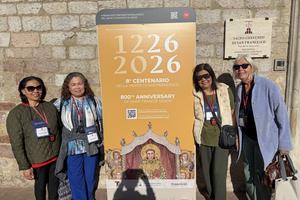 Pilgrims outside the Basilica of St Francis of Assisi in Assisi, Italy.