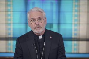 Archbishop Paul Coakley, president of the U.S. Conference of Catholic Bishops, speaks a June 2, 2026, panel held by Georgetown University’s Initiative on Catholic Social Thought and Public Life. 