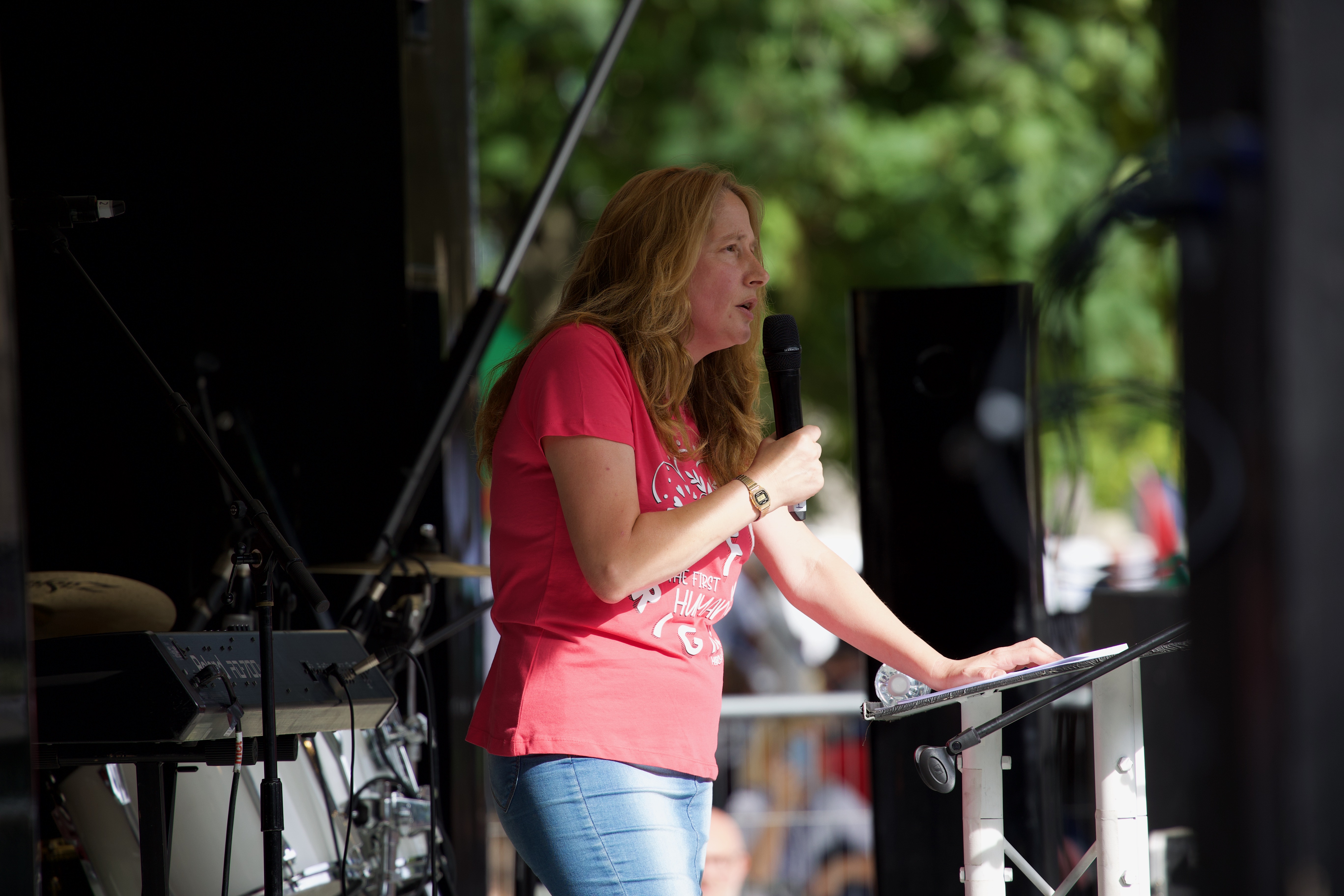 Isabel Vaughan-Spruce speaks at the March for Life UK in 2025.