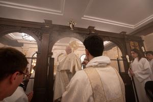 Cardinal Timothy Dolan blesses the faithful with the Blessed Sacrament at Divine Mercy Adoration Chapel on July 30, 2023, at St. Joseph’s Church in Greenwich Village.