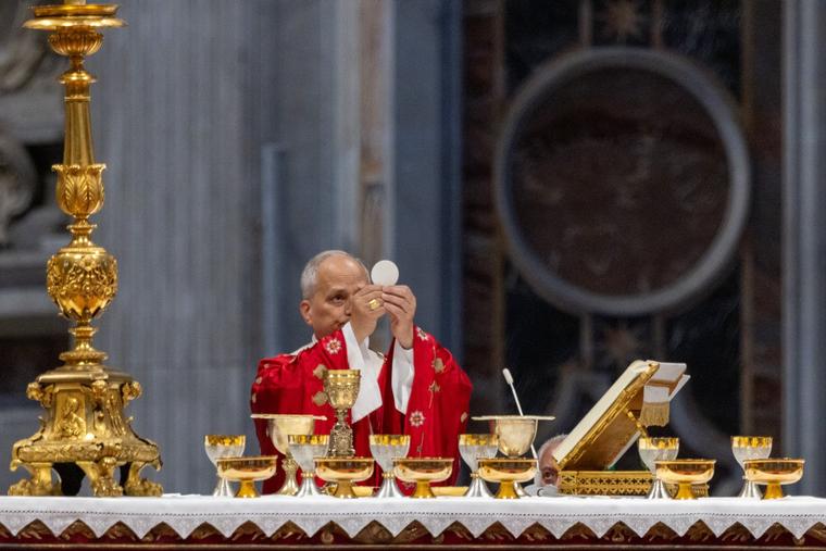 Pope Leo XIV celebrates Holy Mass for the Solemnity of Pentecost at St. Peter's Basilica on May 24, 2026. 