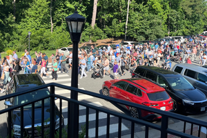 Hundreds of Catholic process with the Blessed Sacrament during the Eucharistic procession in Williamsburg, Virginia, June 5, 2026. 