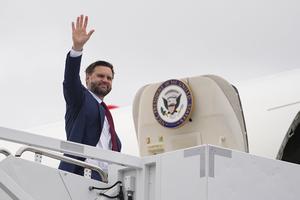 Vice President JD Vance waves as he boards Air Force Two at Colorado Springs Airport after the United States Air Force Academy Graduation Ceremony on May 28, 2026, in Colorado Springs, Colorado.