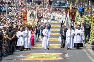 Over a million people took part in the Corpus Christi procession with Pope Leo XIV in Madrid on June 7, 2026.