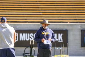 Coach Nick Rolovich is seen at practice in an undated photo at the University of California, Berkeley.