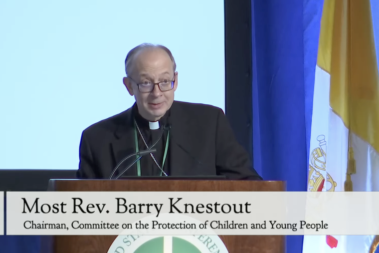 Bishop Barry Knestout of Richmond, Virginia, chair of the U.S. bishops’ Committee on the Protection of Children and Young People, proposes revised procedures to address allegations of sexual abuse of minors by Catholic clergy in Orlando, Florida, on June 11, 2026.