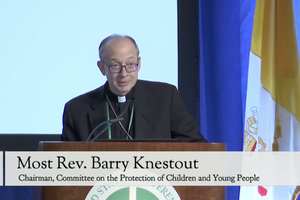 Bishop Barry Knestout of Richmond, Virginia, chair of the U.S. bishops’ Committee on the Protection of Children and Young People, proposes revised procedures to address allegations of sexual abuse of minors by Catholic clergy in Orlando, Florida, on June 11, 2026.