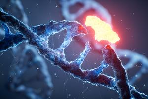 Biological DNA structure with gene mutation.