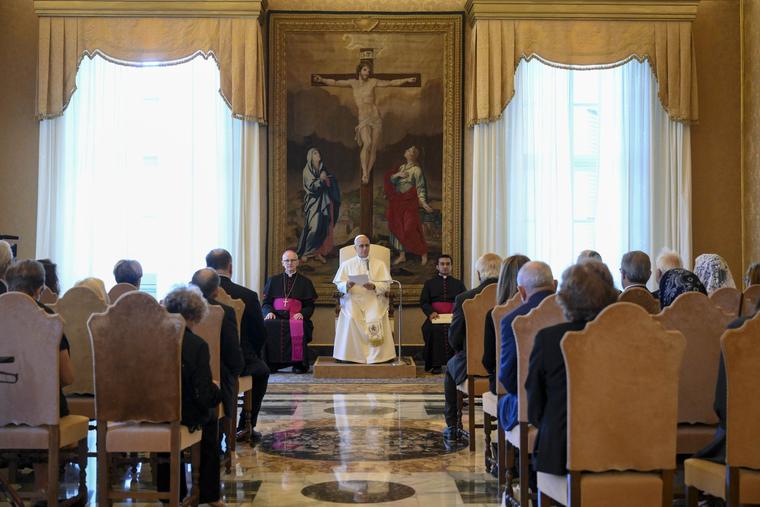 Pope Leo XIV meets a delegation of the Hebrew University of Jerusalem in the Consistory Hall of the Apostolic Palace at the Vatican on June 18, 2026. 