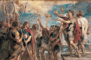 ‘The Emblem of Christ Appearing to Constantine,’ as imagined by Rubens (1622). Constantine's army sees a Chi-Rho in the daytime sky.