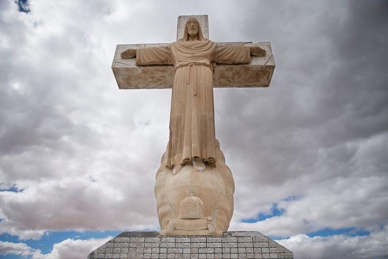 A giant limestone statue of Jesus Christ stands atop Mount Cristo Rey in Sunland Park, New Mexico, on Feb. 19, 2017, on the U.S.-Mexico border.