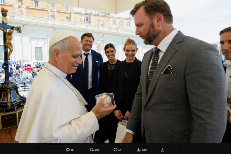 A.J. Pierzynski meets Pope Leo XIV and brings two presents including a very special baseball on June 24, 2026.