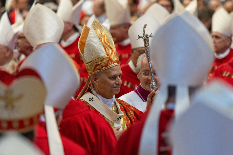 Pope Leo XIV processes out at the end of Mass for the solemnity of Sts. Peter and Paul at St. Peter’s Basilica at the Vatican on June 29, 2026. 