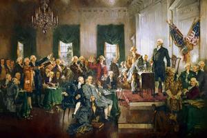‘Scene at the Signing of the Constitution of the United States,’ a 1940 portrait by Howard Chandler Christy depicting Washington as the presiding officer at the Constitutional Convention in 1787