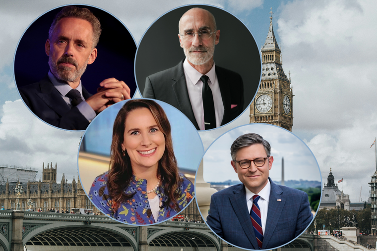 L-R: Top row: ARC co-founder Jordan Peterson and Harvard professor Arthur Brooks; Bottom row: Catholic scholar Carrie Gress and U.S. House Speaker Mike Johnson: This quartet joined other speakers in London for the recent ARC Conference.