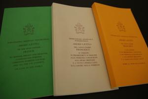 The cover of Amoris Laetitia, Pope Francis’ postsynodal apostolic exhortation on the family, in English, Italian, and Spanish. It was published and presented to the public on April 8, 2016. 