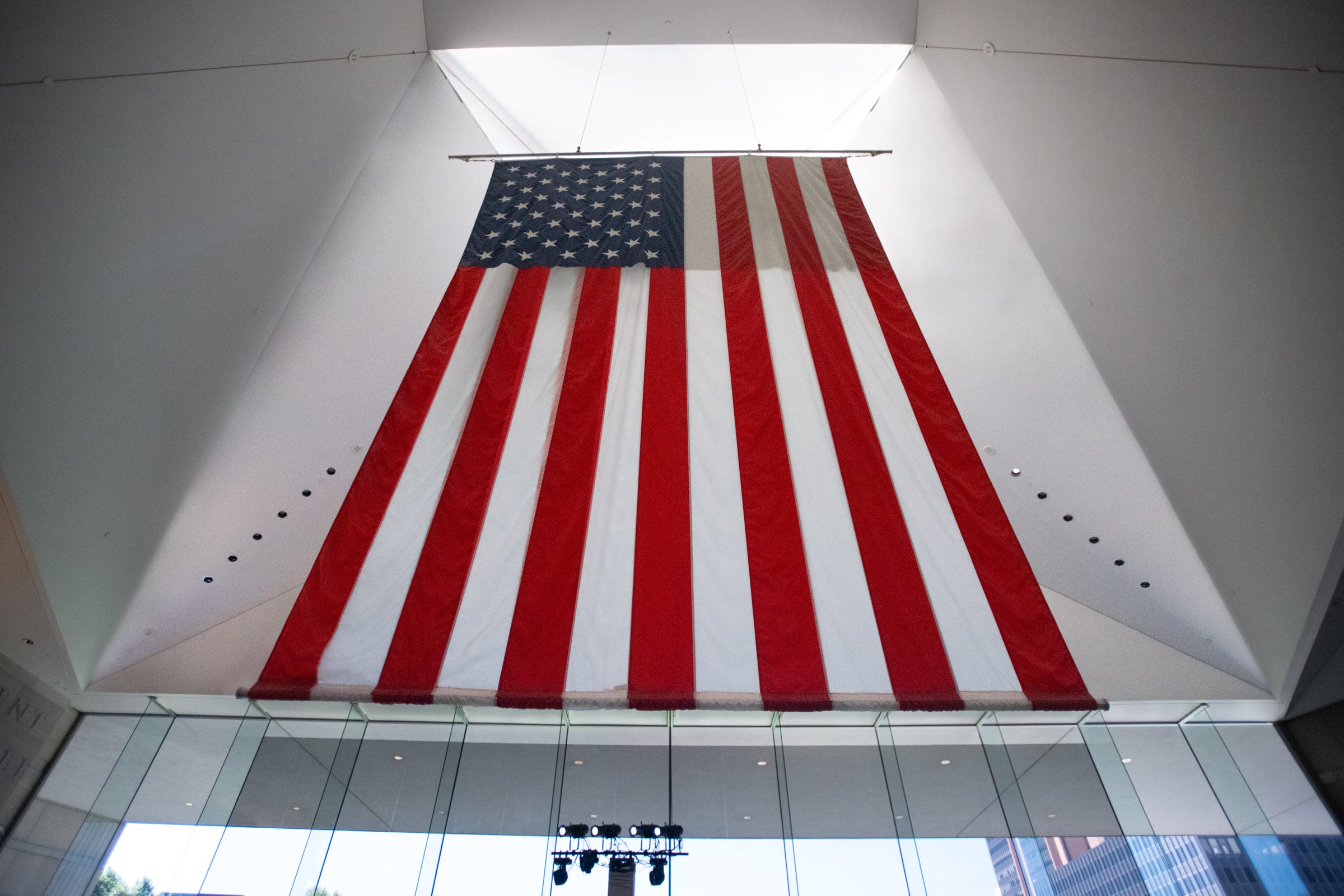 The Stars and Stripes hung high in the light at the National Constitution Center, in anticipation of the first of three addresses the Holy Father would make before the Independence Day weekend would conclude.