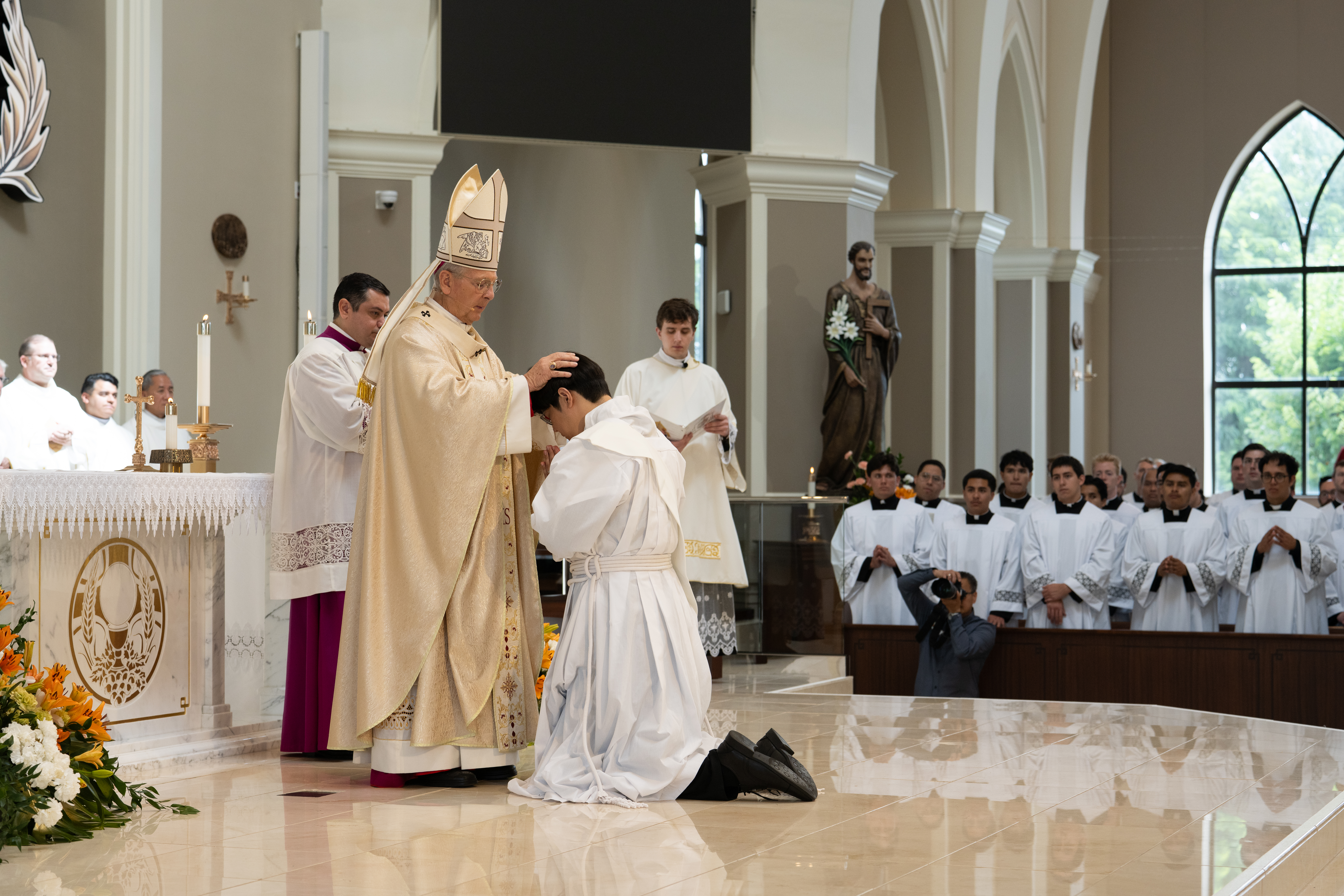 Archbishop Gregory J. Hartmayer ordains a priest for the Archdiocese of Atlanta during an ordination Mass on May 30, 2026. (Photo: Courtesy of Julianna Leopold / Archdiocese of Atlanta)