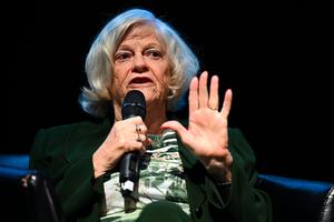 Ann Widdecombe speaks on stage during the South West conference at Westpoint Arena, Nov. 9, 2024, in Exeter, England. The long-serving British politician died on July 9, 2026, at 78 years old. 