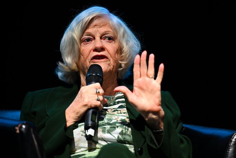 Ann Widdecombe speaks on stage during the South West conference at Westpoint Arena, Nov. 9, 2024, in Exeter, England. The long-serving British politician died on July 9, 2026, at 78 years old. 