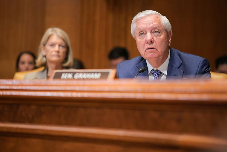 U.S. Sen. Lindsey Graham speaks during a Senate Appropriations Committee hearing on the FY2027 budget request in the Dirksen Senate Office Building on Capitol Hill on May 12, 2026, in Washington, DC. The long-serving senator passed away on July 11 at 71.