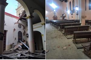 At left: damage to San José de Ñaraulí Church in Cotiza, Caracas, Venezuela. At right: damage to Our Lady of Mount Carmel Church in Vatia, Caracas, Venezuela.