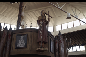 A St. Kateri statue is seen in the interior of the Coliseum at the National Shrine of Our Lady of Martyrs in Auriesville, New York, as part of the new ‘Hidden Gems’ episode, debuting July 14 on EWTN.