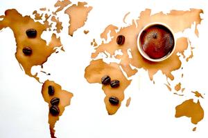 World map, painted with espresso