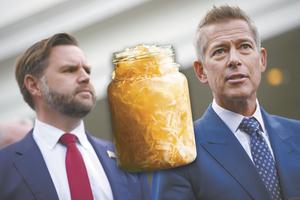 Vice President JD Vance (l) and Transportation Secretary Sean Duffy, shown Oct. 30, 2025, are embracing a gut-friendly new lifestyle — complete with probiotic-packed sauerkraut. 