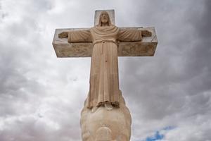 A giant limestone statue of Jesus Christ stands atop Mount Cristo Rey in Sunland Park, New Mexico, on the U.S./Mexico border.