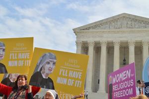 Religious sisters show their support for the Little Sisters of the Poor outside the Supreme Court, where oral arguments were heard on March 23, 2016, in the case Zubik v. Burwell. 