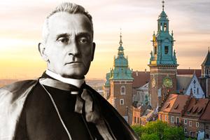 Cardinal Adam Sapieha is shown with Wawel Hill in Kraków, home to Wawel Cathedral, where he served as archbishop from 1911 to 1951.