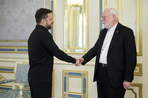 Archbishop Paul Richard Gallagher, the Holy See’s secretary for relations with states and international organizations, meets with Ukrainian President Volodymyr Zelenskyy in Kyiv on July 20, 2026. 