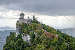 San Marino’s Guaita tower, also known as the Rocca, is one of three towered peaks overlooking the city of San Marino, the capital of San Marino. 